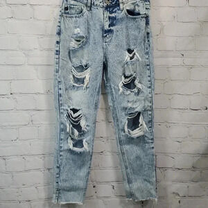 KanCan Women's Acid Wash Distressed Relaxed Taper Mom Jeans Size 5/26